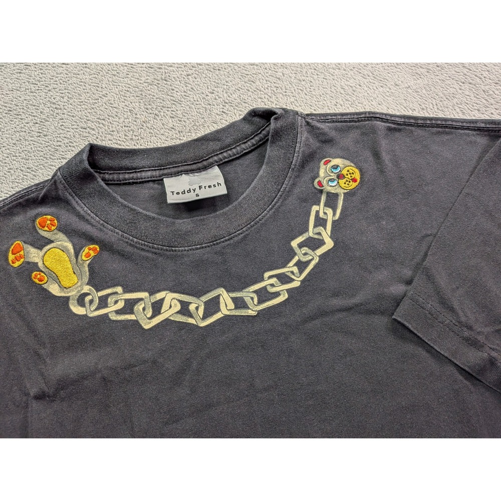 Teddy Fresh Mens Bear Chain Graphic T-Shirt Faded Black Small Streetwear Tee